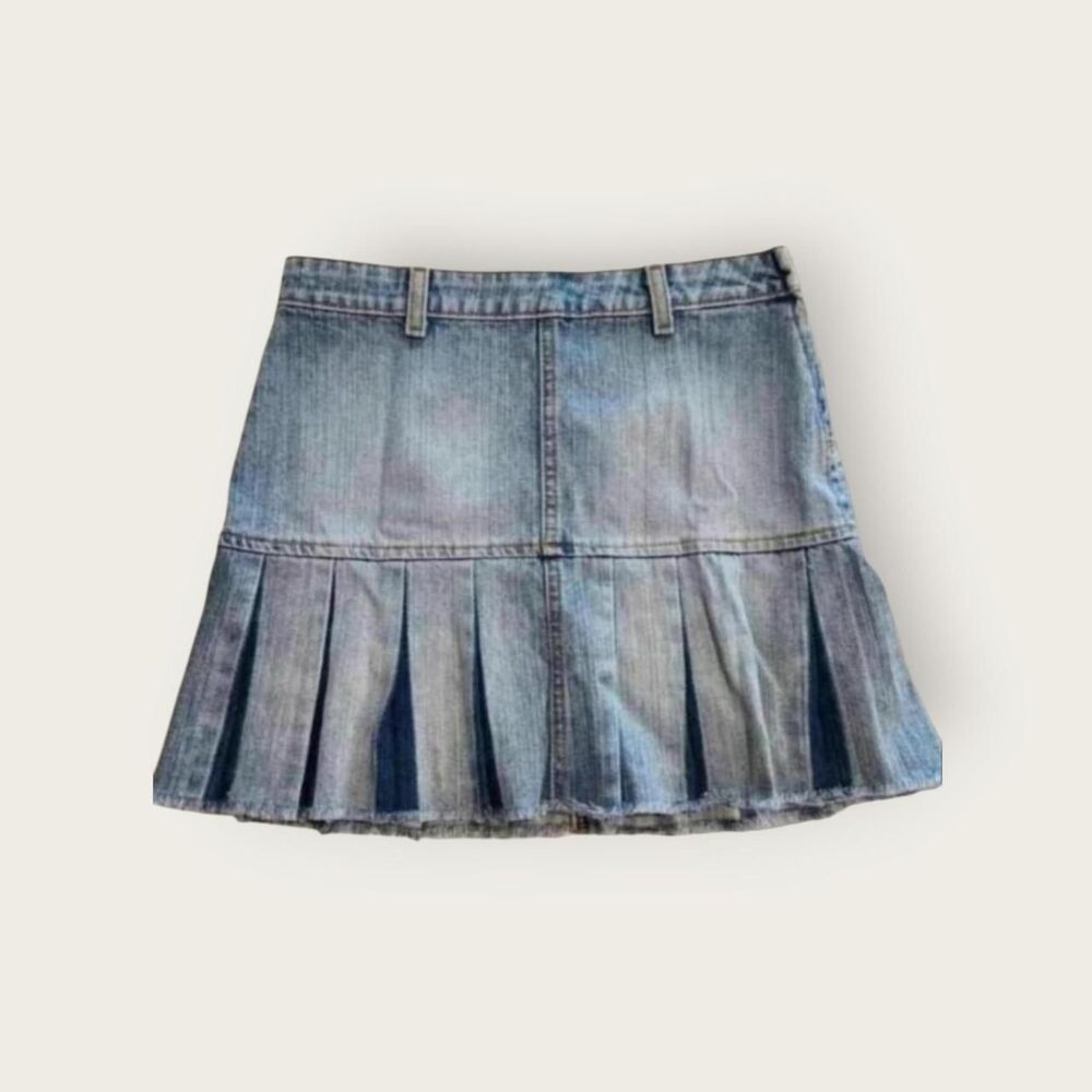 Vintage Y2k early 2000s light wash denim pleated mini skirt - Picture 1 of 4